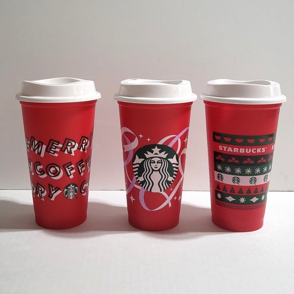 3pcs. Starbucks 2013 Red Christmas‎ Limited Edition Reusable Travel Cup 16oz - Picture 1 of 9
